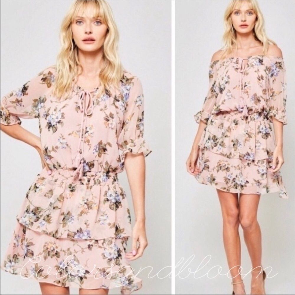 BLUSH FLORAL RUFFLE DRESS